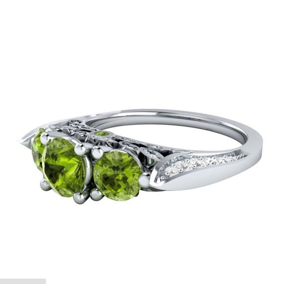 New Beautiful 925 Silver Peridot Diamond Ring - Picture 4 of 4